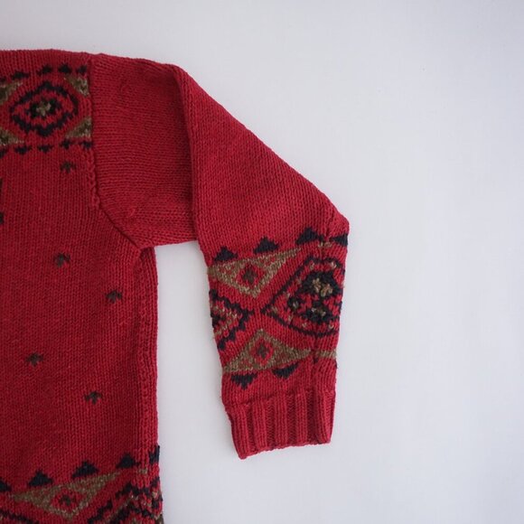 Vintage Eddie Bauer Hand Knit Red Wool Deer Sweater Fair Isle Alpinecore SP - Picture 5 of 10